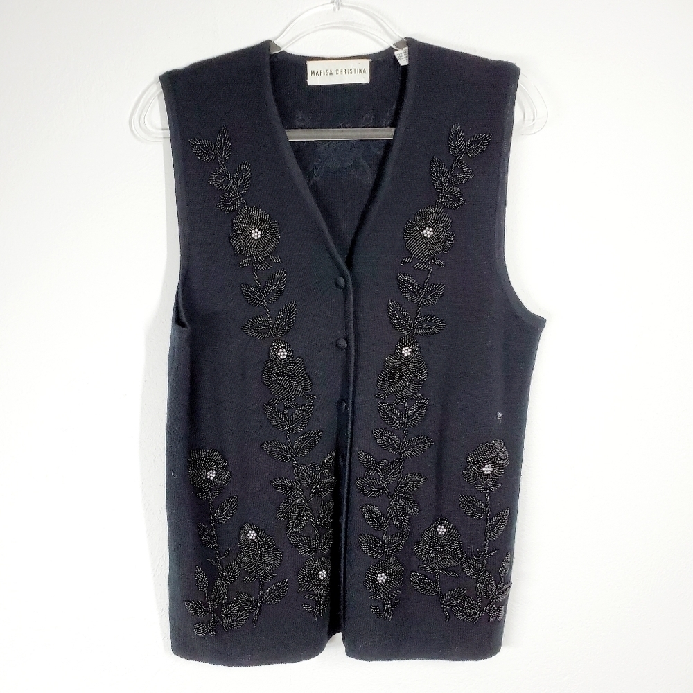 MARISA CHRISTINA BEADED WOOL BLEND VEST